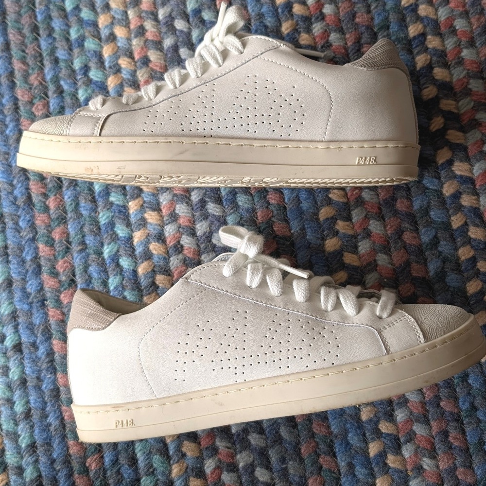 P448 John Low Top Sneakers White Leather Suede Toe Lace Up Womens 36 - Picture 8 of 8